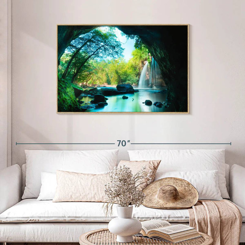 Cascade de la grotte thaïlandaise, Cadre flottant en bois naturel, 43 po x 29 po