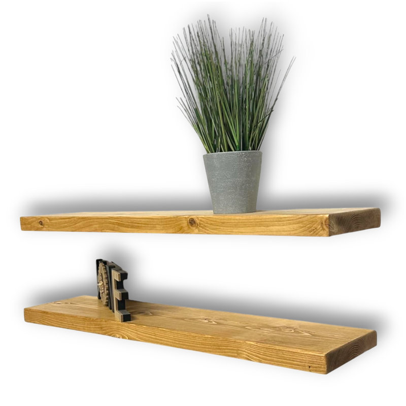 Asheboro 2 Piece Wood Floating Shelf, 4.5cm H x 50cm W x 22cm D, Rustic Pine