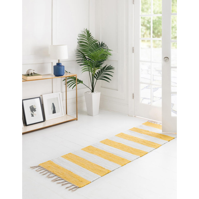 Abishanth Cotton Striped Indoor Rug, Runner 2'2" x 8'