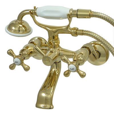 Kingston Brass Kingston Two-Handle 2-Hole Wall Mount Clawfoot Tub Faucet with Hand Shower