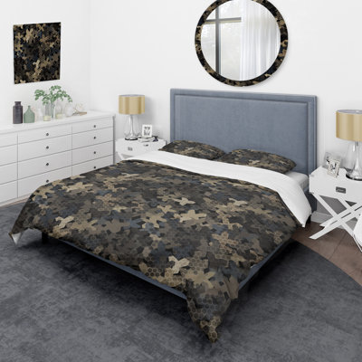 Military Black Camouflage - Abstract Duvet Cover Set - Microfiber Polyester