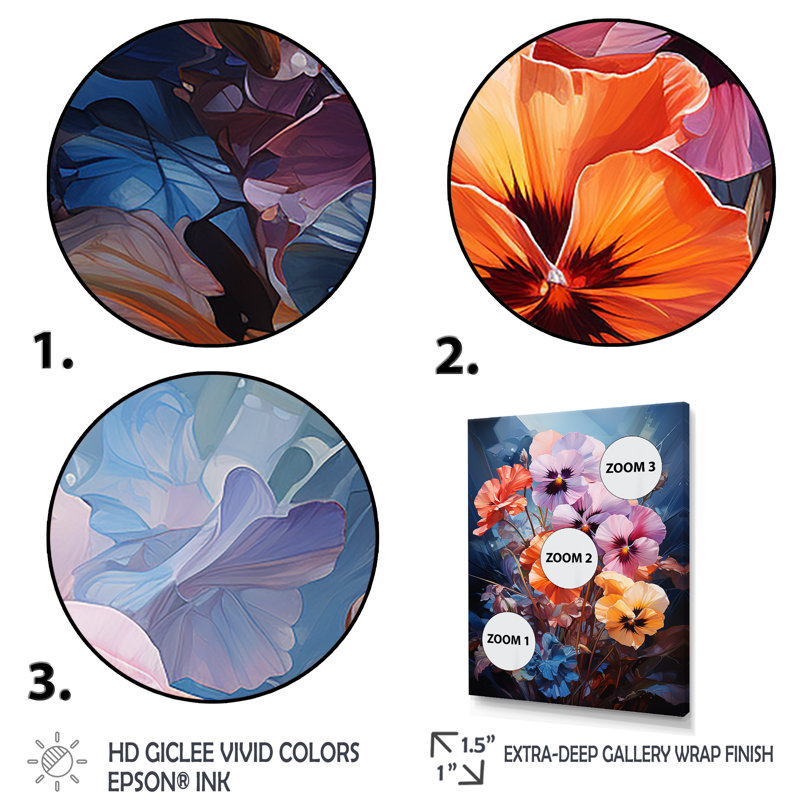 «Beautiful Pansie Blooms - Pansies», art mural, Cadre photo noir simple, H 40 po x l 30 po x P 1,5 po