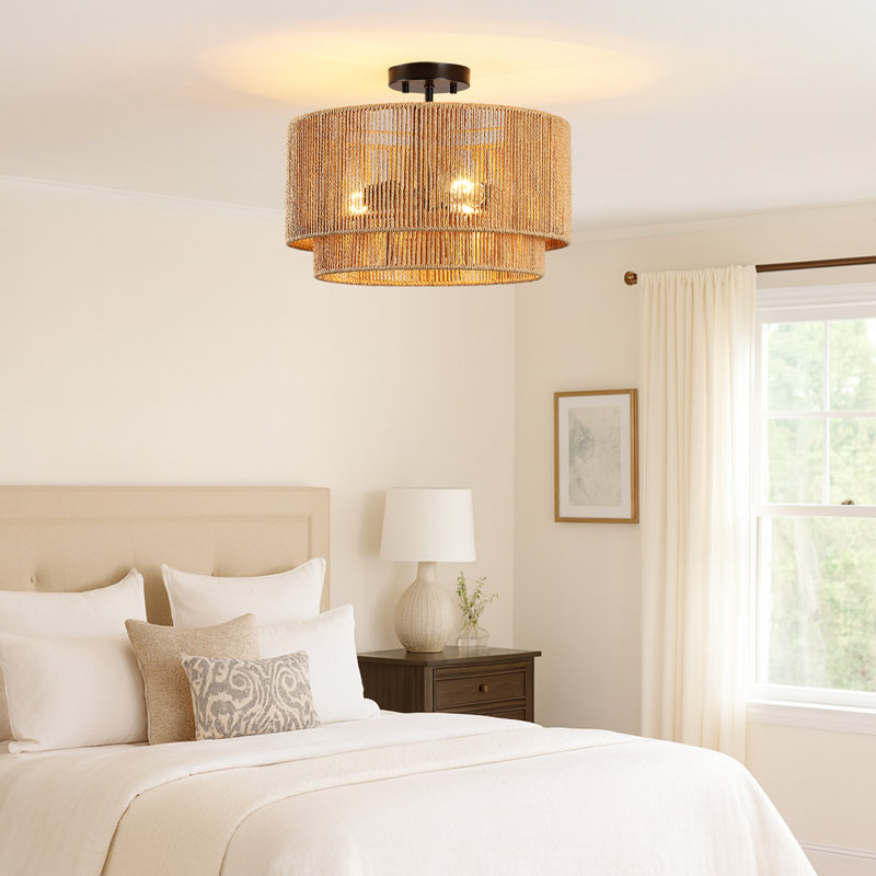 16 In. 3-light Tiered Drum Semi-flush Mount, 16in-3 light sockets