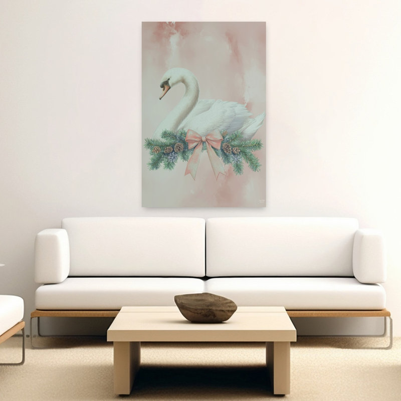 Art contemporain avec joli cygne rose, H 60 po x l 40 po