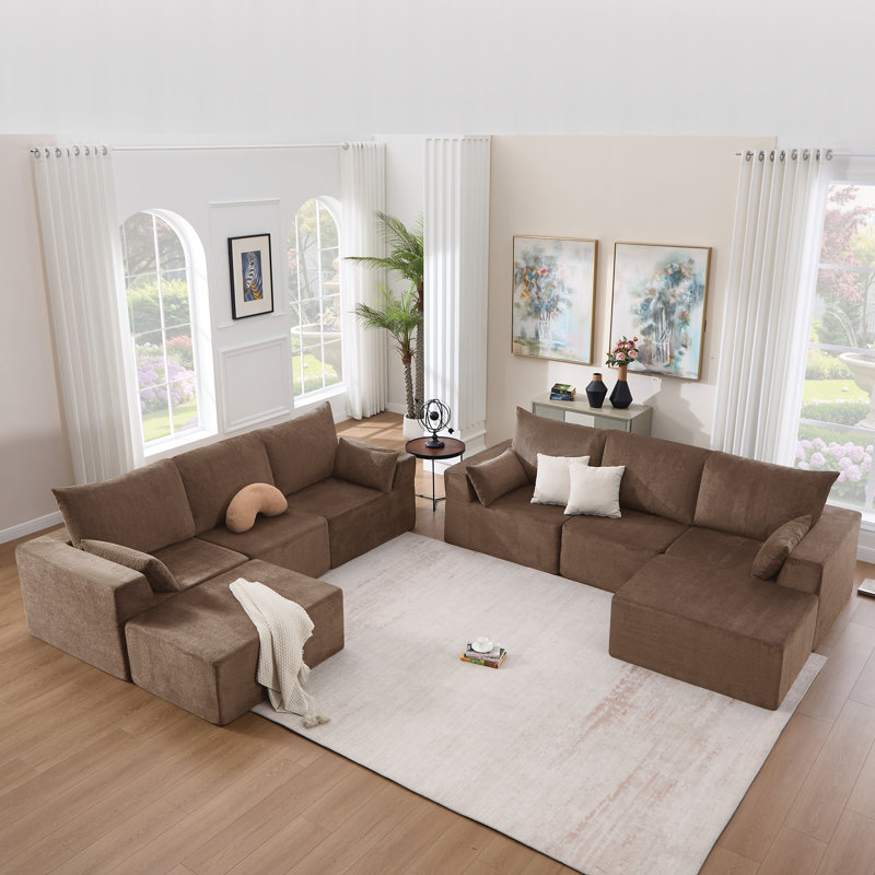 137" Oversized Modular Sectional , Combined Sofa Bed Compression Corduroy Fabric Sofa Set For Living Room, Cream Corduroy