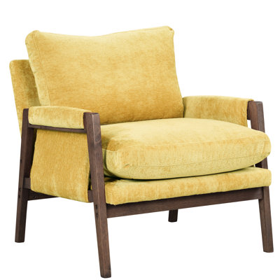 Mid-Century Modern Chair, Yellow - Velvet Upholstery For Bedroom Seat Comfortable Use
