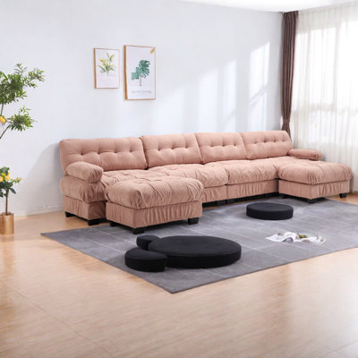 Canapés modulaires à assise profonde spacieuse, canapé rose moderne en bois pour la maison