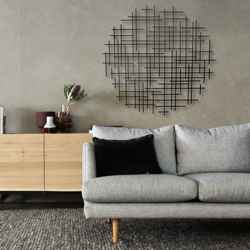 Abstract Lines Round Hanging Dimensional Sculpture, 36.75" H x 38" W x 1.25, Black