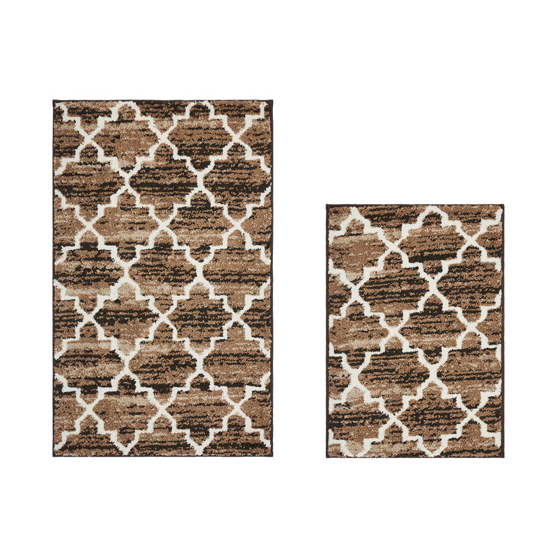 Nolynn Non-Slip Bath Rug, Brown, 2 PCs Set (17" x 24" | 21" x 34")