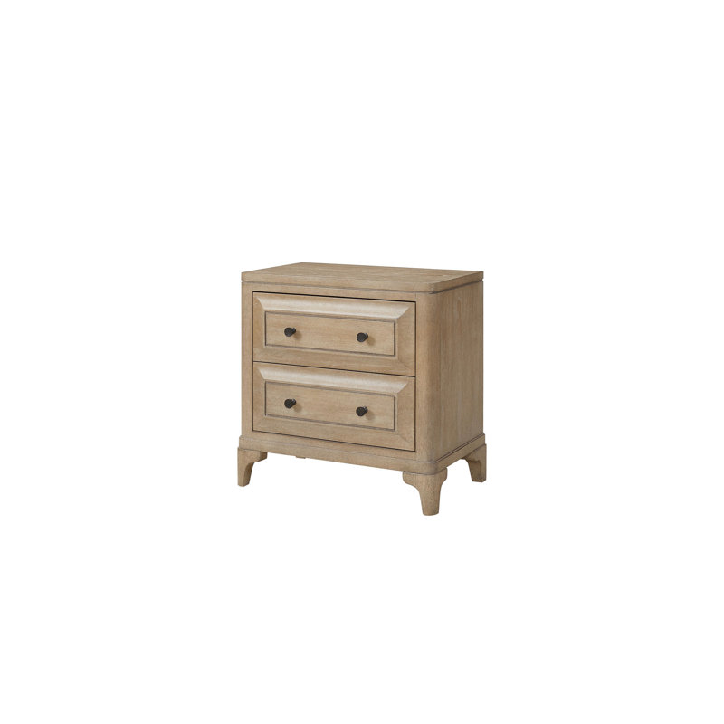 Composition de la table de chevet Sand 2 - Bois massif et, ingrédients du tiroir supérieur doublé de feutre, tiroir inférieur, quincaillerie personnalisée, rangement couleur sable, chargement, mobilier