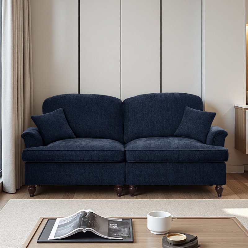 Sofa, Cloud Couch Sectional Sofa, Chenille Loveseat, 36.6" H x 76.4" W x 32.8" D, Blue