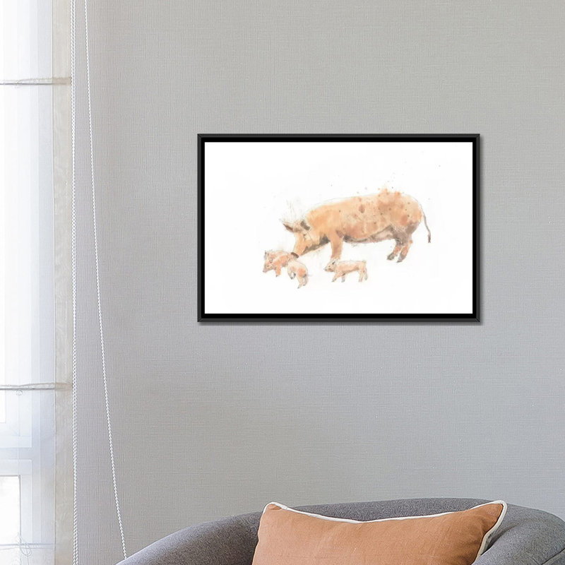 «Pig and Piglet», impression sur toile tendue, H 18 po x l 26 po x P 1,5 po, Toile avec cadre noir, Pas de tapis