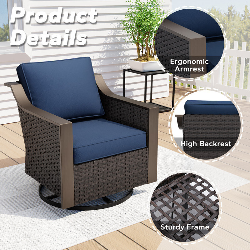 Patio Outdoor Wicker Chairs with Cushions, Blue
