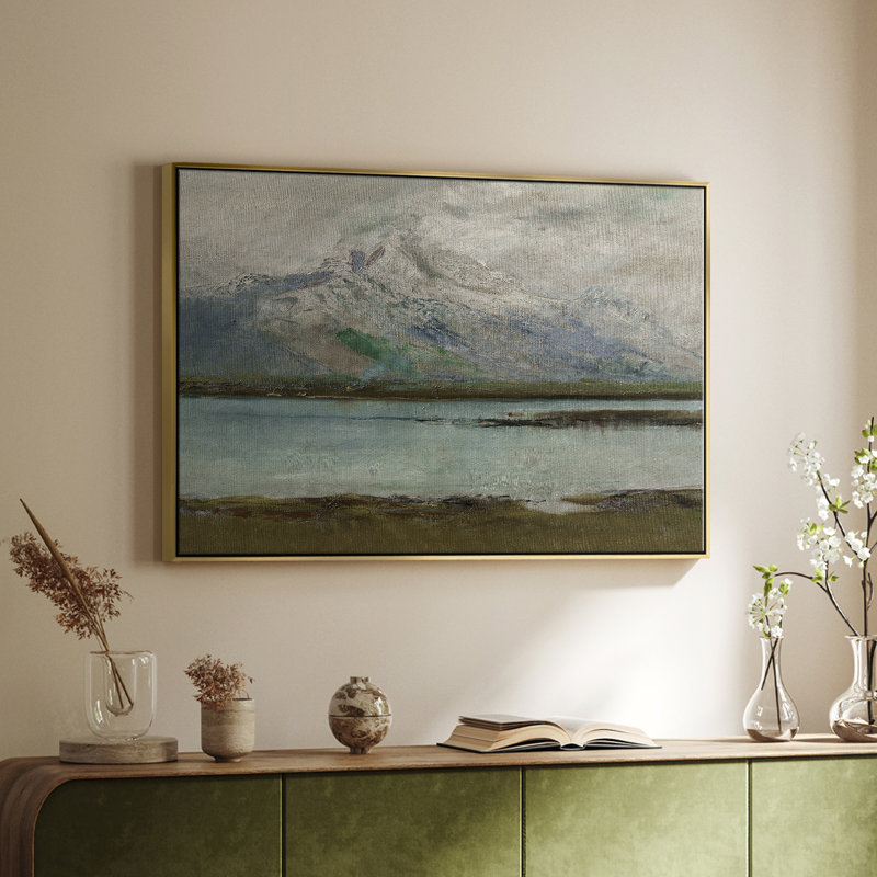 Paysage rétro - ML III - Toile tendue avec châssis, Toile avec cadre doré, H 27 po x l 41 po x P 2 po