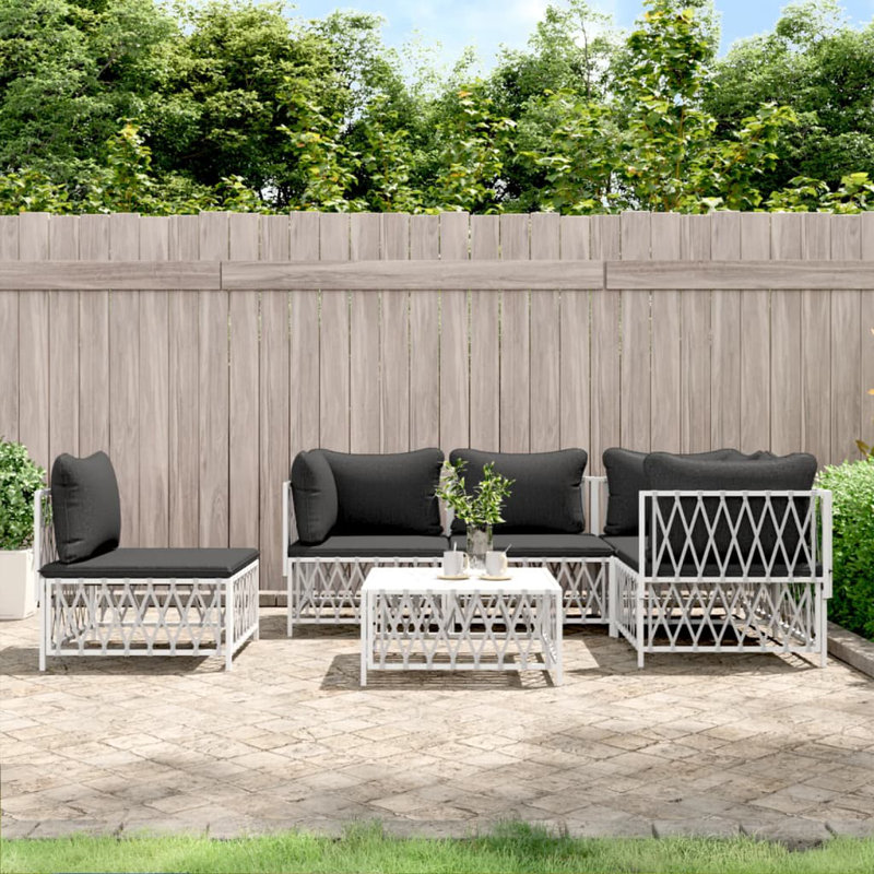 Ensemble de conversation pour 5 personnes avec coussins, Blanc