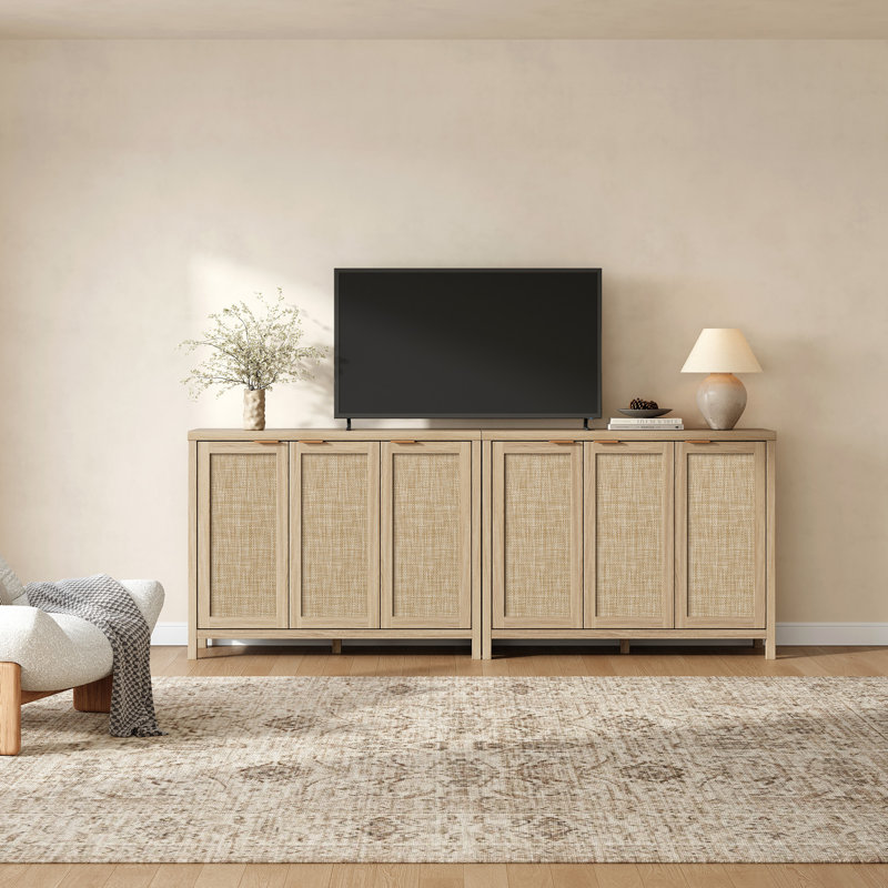 Buffet 43,5 po à 3 portes en rotin avec tablettes réglables, crédence moderne avec armoire de rangement Boho Farmhouse, 2