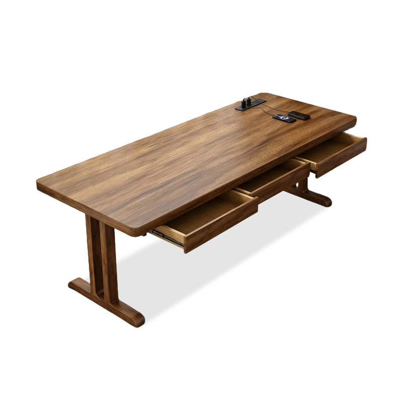 Grand bureau en bois avec trois tiroirs de rangement, H 29,53 po x l 62,99 po x P 23,62 po