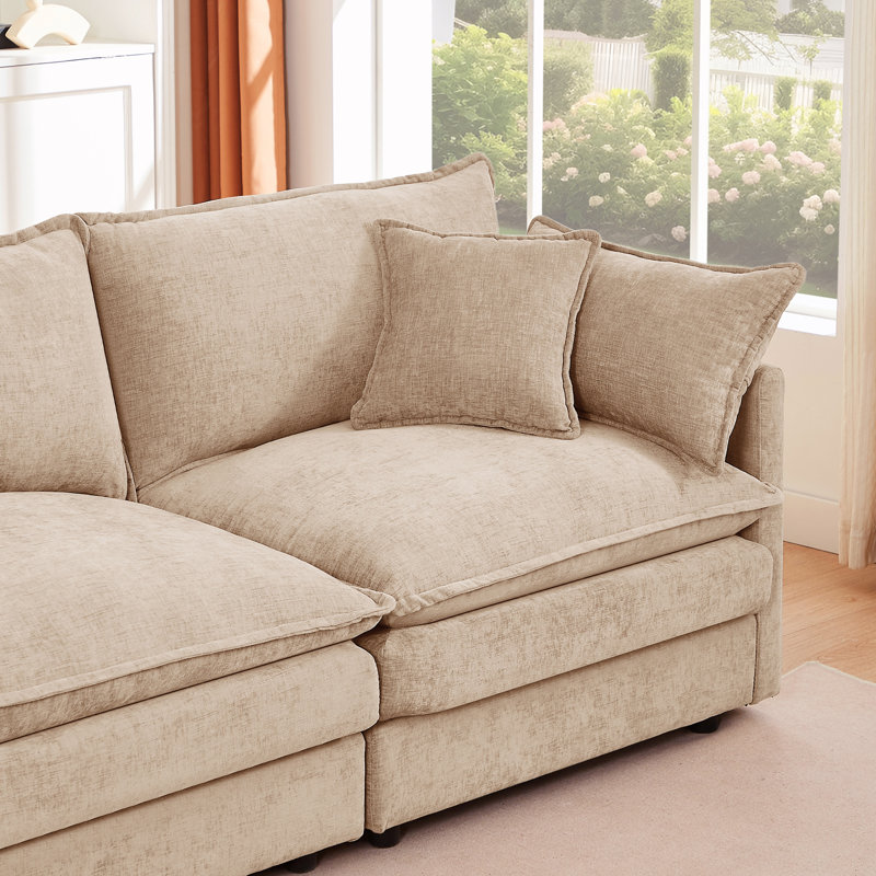 L-Shape Chenille Sectional Couches with Movable Ottoman, Coffee Chenille