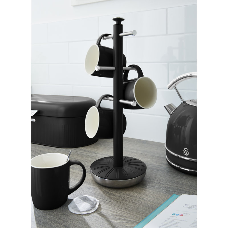 Swan SWKA1054BN Retro Towel Pole and Mug Tree, Black