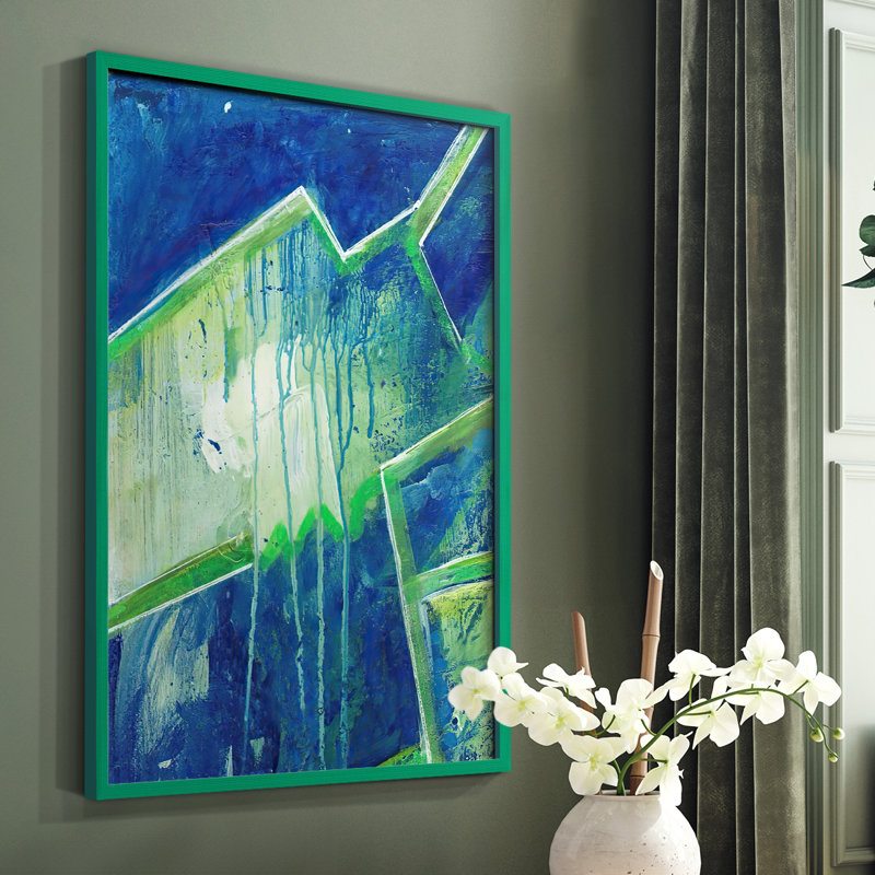 «Geometric in Cool V», reproduction encadrée - bois massif, H 10 po x l 8 po, Vert