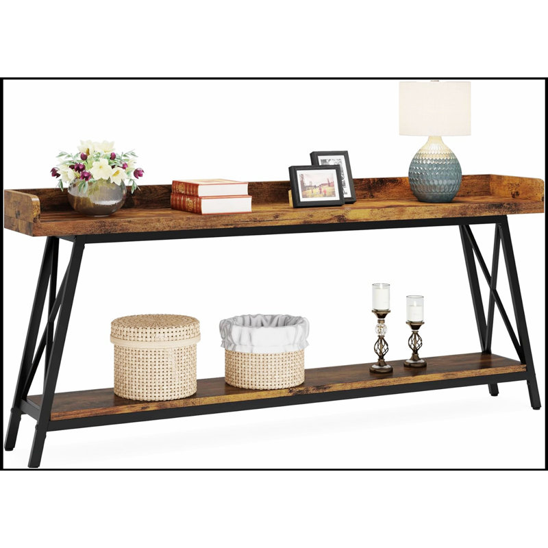Console industrielle très longue de 70,9 pouces, canapé brun rustique pour entrée étroite ou couloir, meubles d'appoint hauts pour le salon