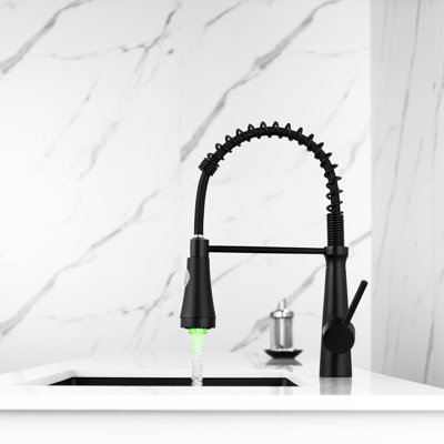 Led Commercial Kitchen Faucet, Pull Down , Single Lever, Black, 360-Degree Rotatable, Wash Easily Handle, Black Finish, 360 Rapid And Effortless Cleaning Process