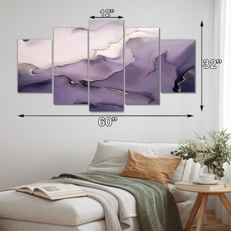 Nuage d'encre mauve et gris mauve - impression sur toile Fractals - 5 panneaux
