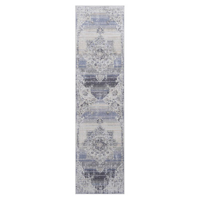 Cream/Blue/Inlaid Non Linting Stain Resistant Area Rugs