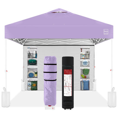 Best Choice Products 10X10ft Easy Setup Pop Up Canopy, Portable Tent W/ Side Wall, 1-Button Push, Case - Blue/White