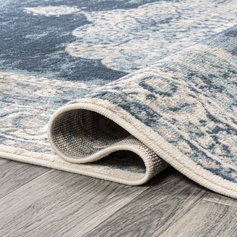 Rosalia Cottage Medallion Ivory/Blue Rug, Runner 2'2" x 8'