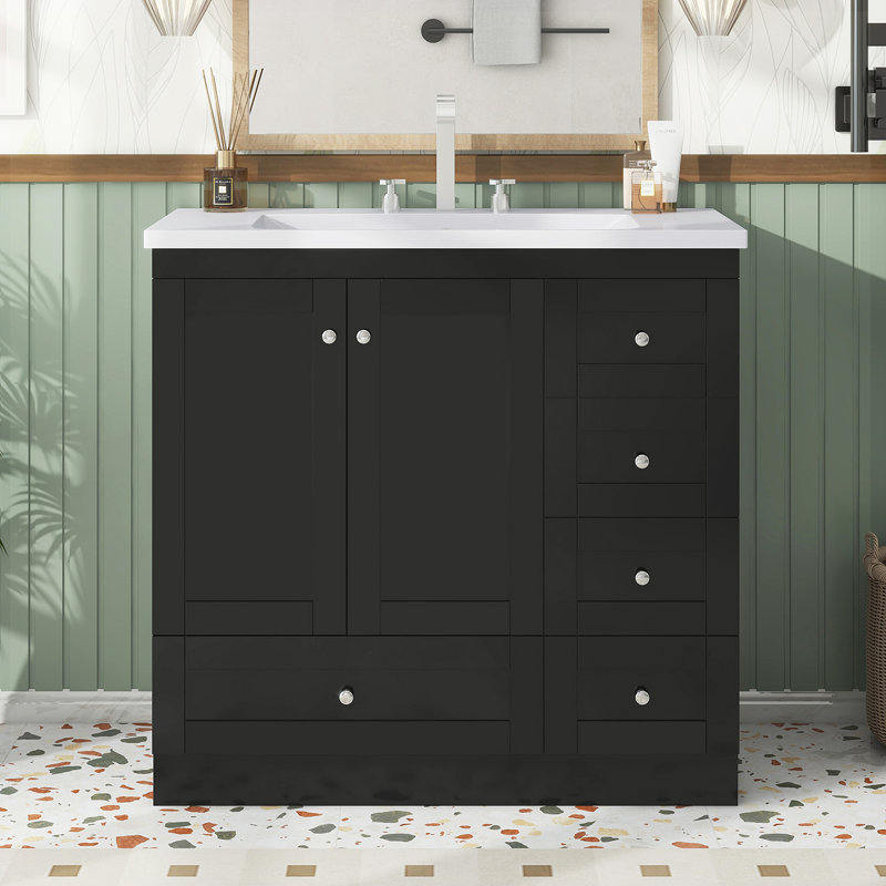 Meuble-lavabo autoportant avec lavabo, Noir, noir, noir, noir