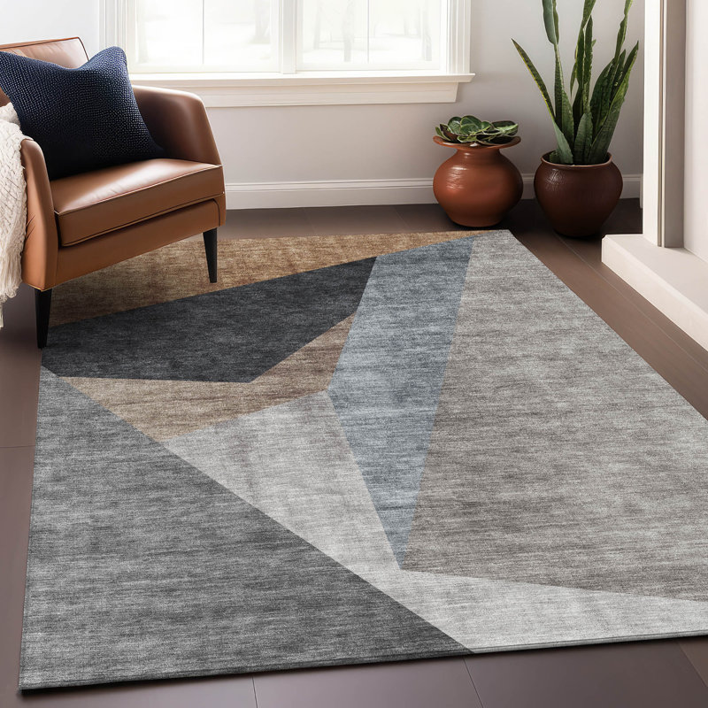 Tapis taupe Prisco lavable à la machine de qualité supérieure, Rectangle 10 pi x 14 pi