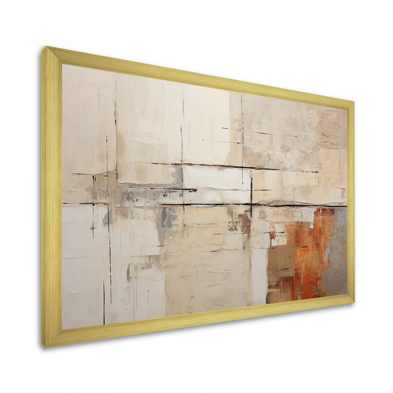 Abstrait, collage de route beige brun - Collages abstraits sur toile, Cadre doré simple, H 24 po x l 32 po x P 1 po