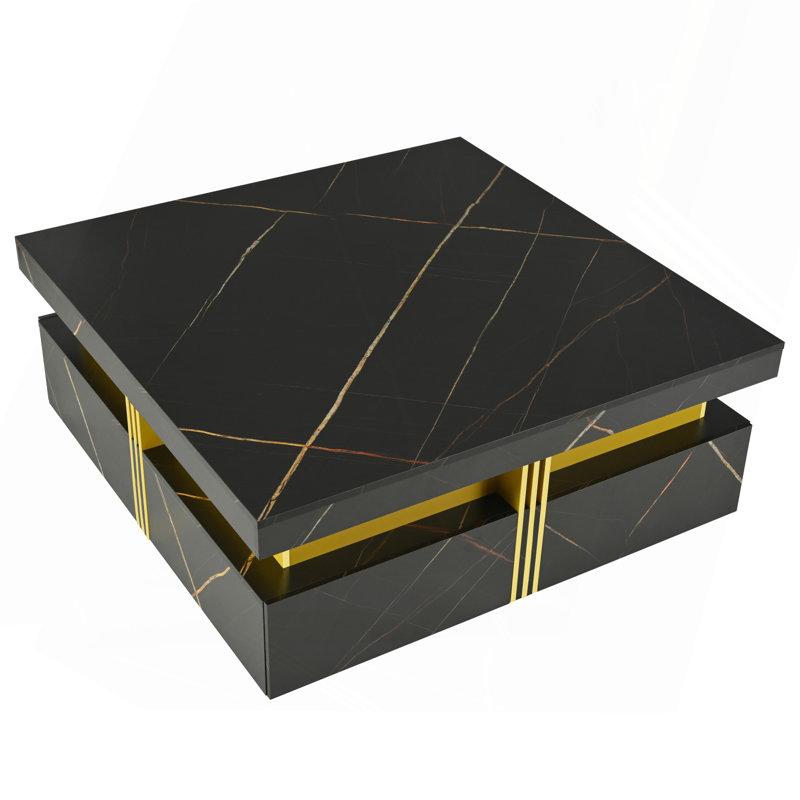 Table basse moderne carrée avec rangement à 4 tiroirs, Noir