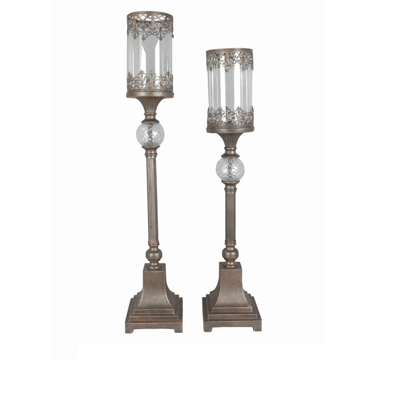 Ashland Bronze and Glass Traditional Hurricane Candle Holders