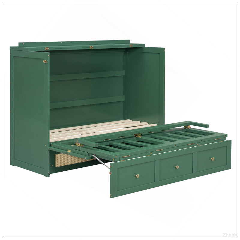 Lit escamotable double avec grands tiroirs, Vert