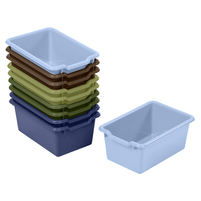 ECR4Kids Scoop Front Plastic Storage Bins, Multipurpose Organization, 10-Piece, Earthtone