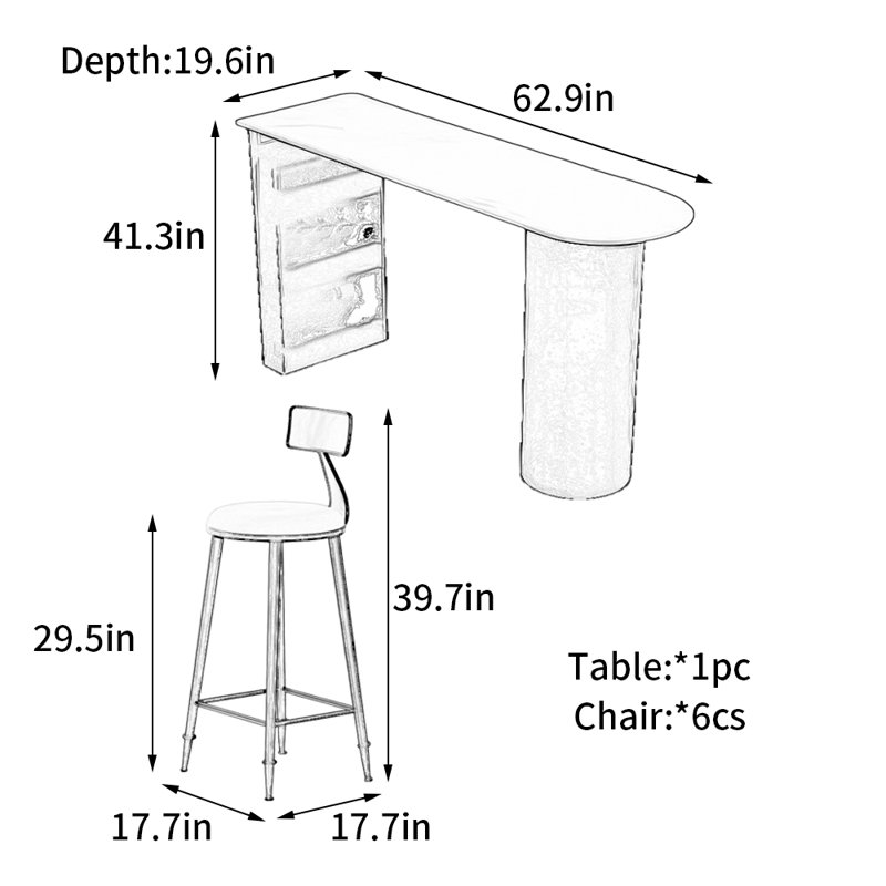Modern simple bar table, 41.3"H x 62.9"L x 19.6"W, 7