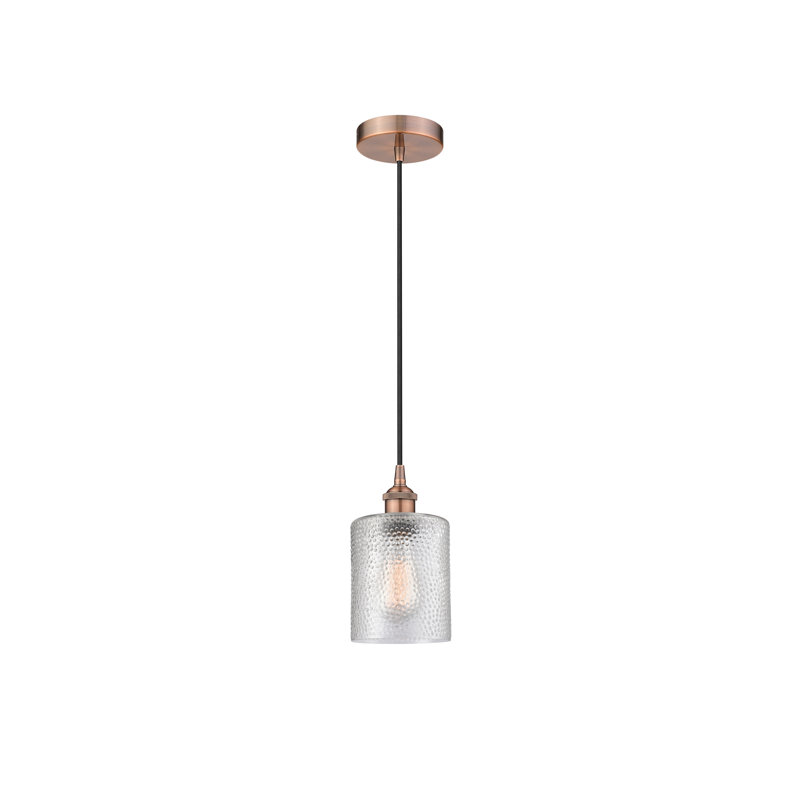 Luminaire suspendu tambour simple à 1 lumière Malcolm, H 9,75 po x l 5 po x P 5 po, Transparent, Cuivre antique