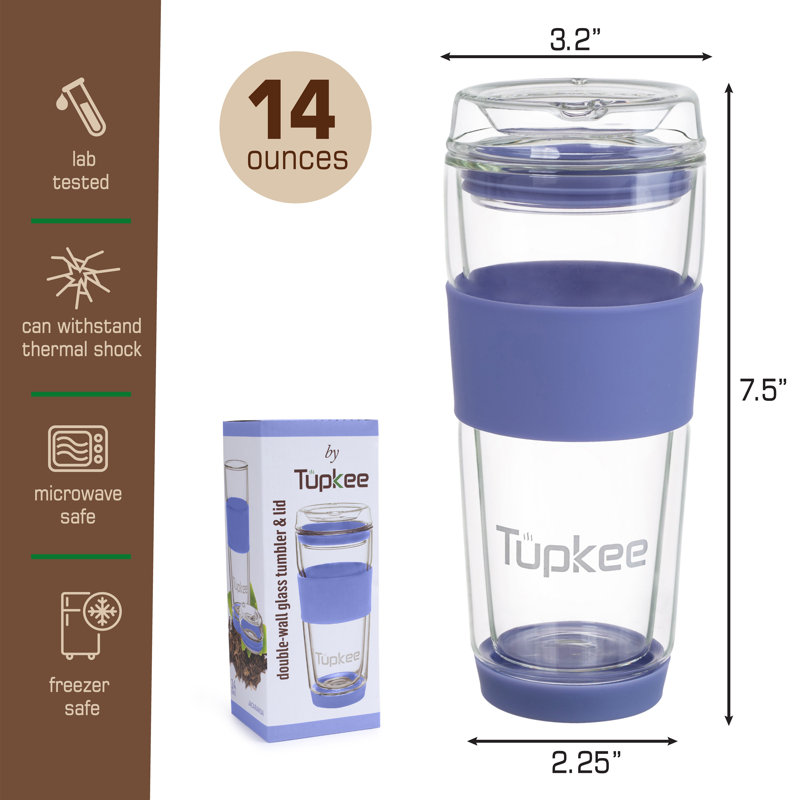Gobelet de voyage à double paroi en verre avec couvercle en verre, tasse à café et thé isotherme réutilisable, 1, Jacaranda