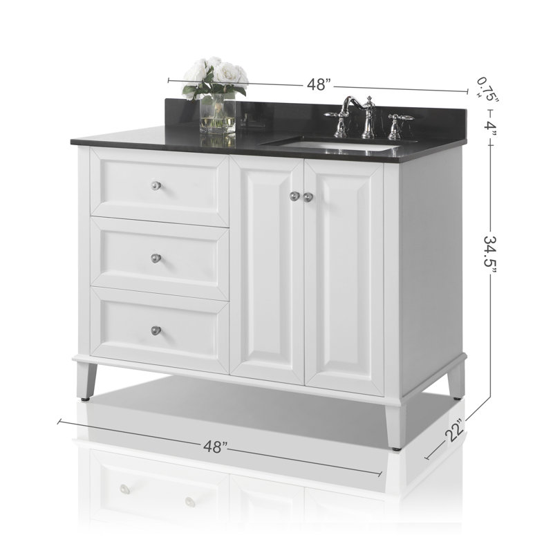 Hannah 48'' W Single Vanity, Black, White/Brushed Nickel, Right