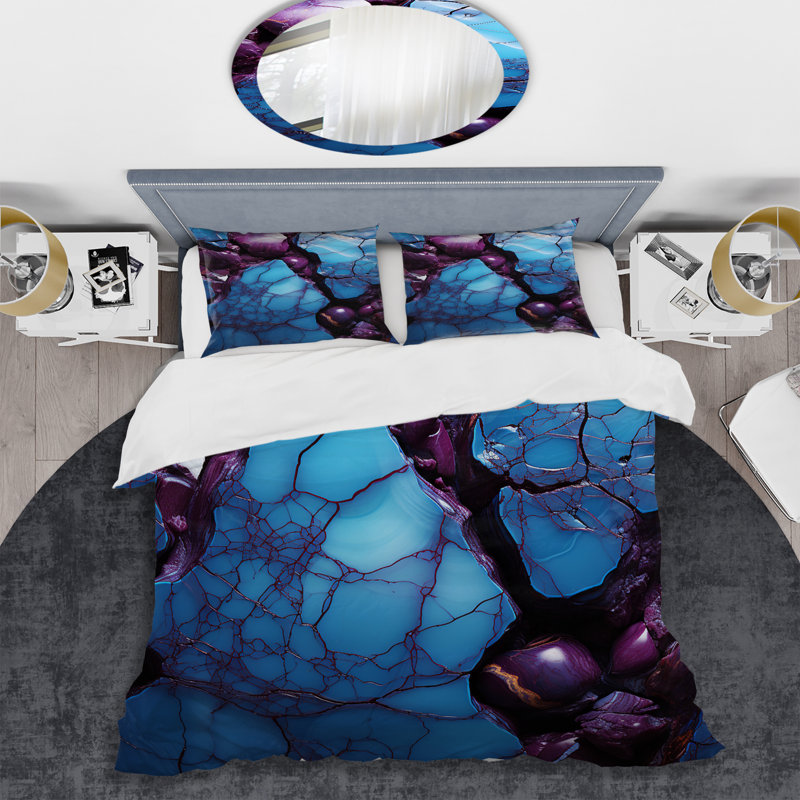 Ensemble de housse de couette bleu et mauve sans soudure Marble River I - Abstract Modern Shapes