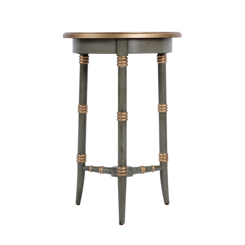 Anicka 16 in. W Round Wood 3 Leg Side Table, Green & Gold, Green & Gold