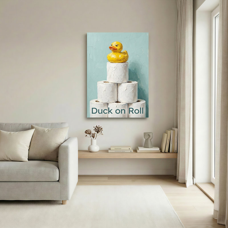 Ensemble de 1 tableau mural en toile tendue représentant un canard sur un rouleau, pour la décoration de la salle de bain