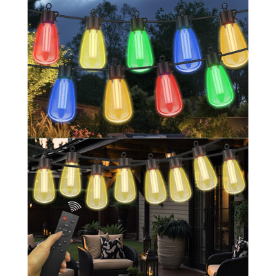 Raeghan 98FT Outdoor String Lights with Remote - Multicolor & Warm White, 8 Light Modes Timer Waterproof Patio Lights Plug In Dimmable String Lights Shatterproof for Outside Porch Backyard Party