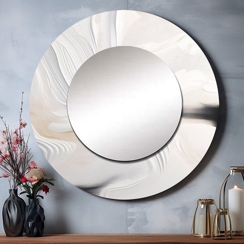 Miroir mural décoratif en marbre blanc et doré Quetzaly, 36 po x 36 po