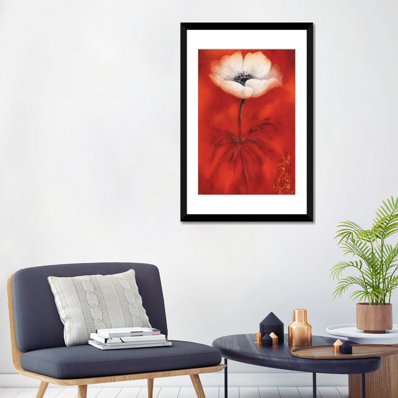 « anemone ii », reproduction sur toile, Papier d'art encadré noir, Blanc, H 32 po x l 24 po x P 1 po