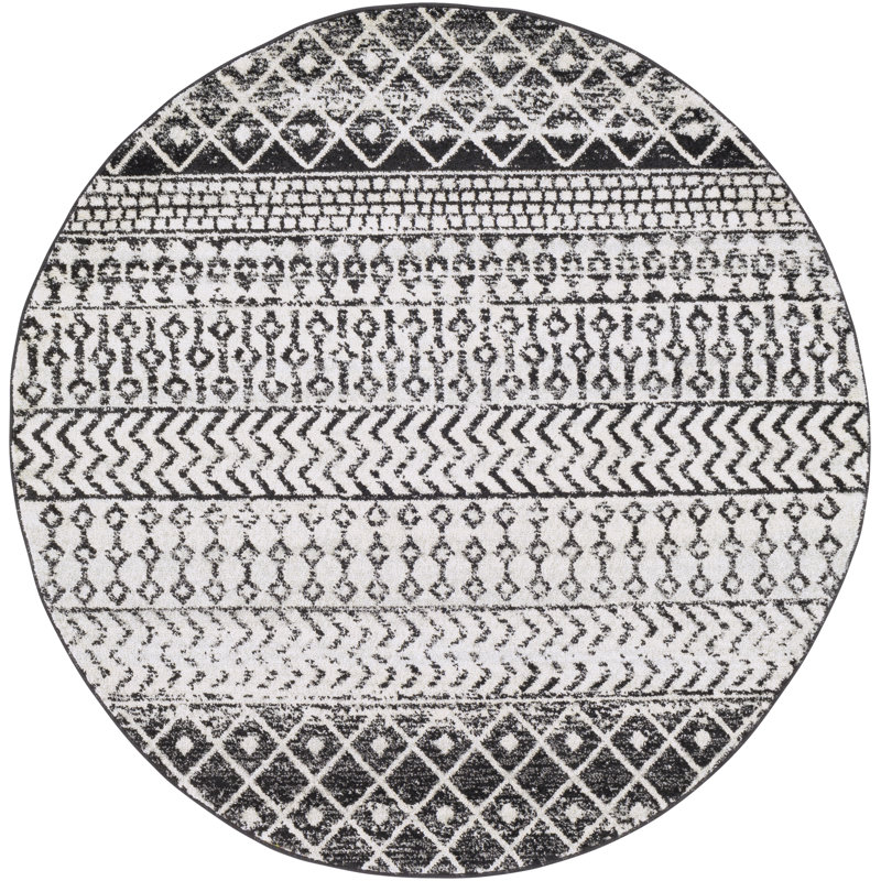 Lashavia Machine Woven Ivory/Dark Charcoal Area Rug, Round 4'