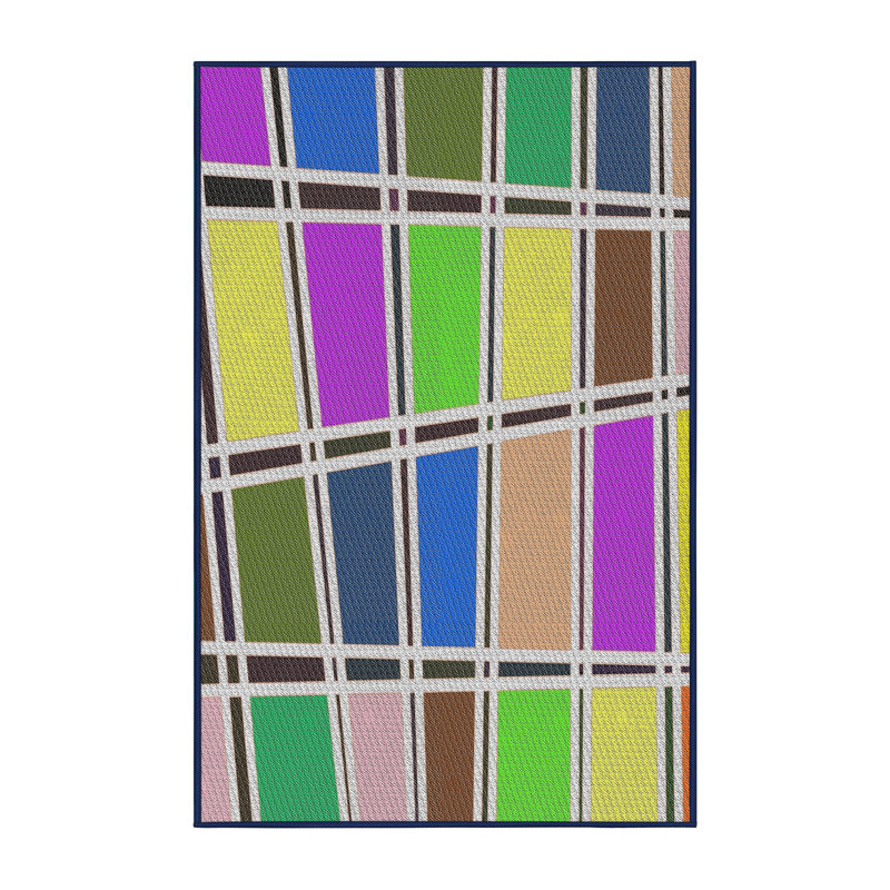 Tapis rose/bleu/jaune à motif, Rectangle 7 pi x 10 pi