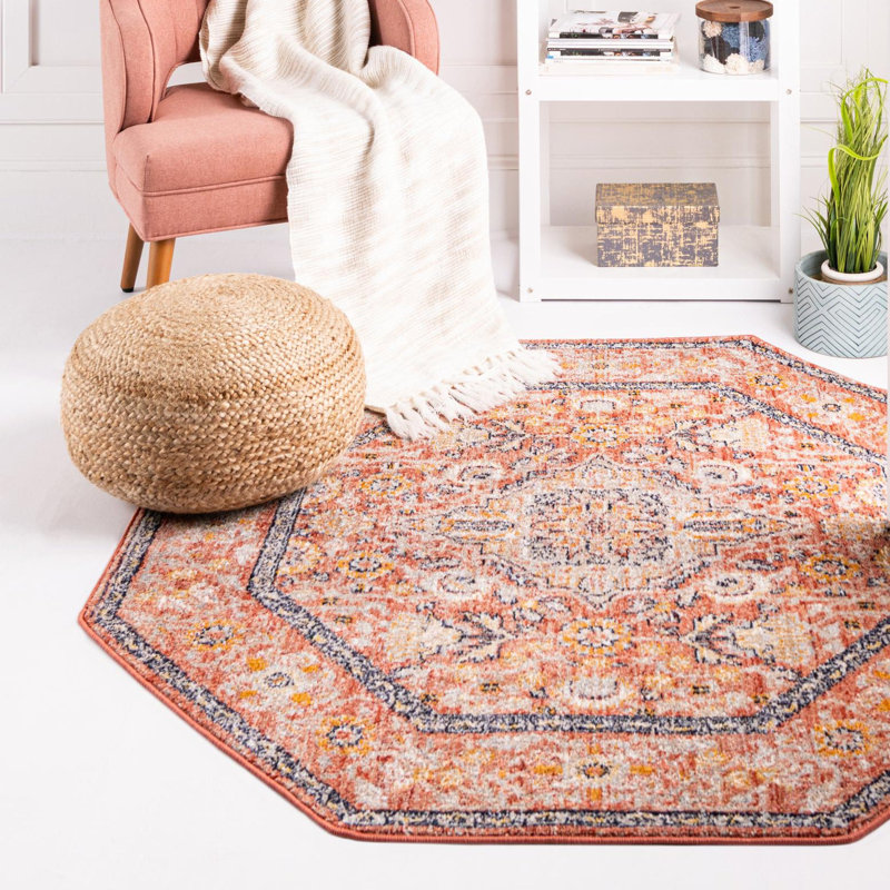 Alkire Oriental Area Rug, Octagon 7'10" x 7'10", Brick Red
